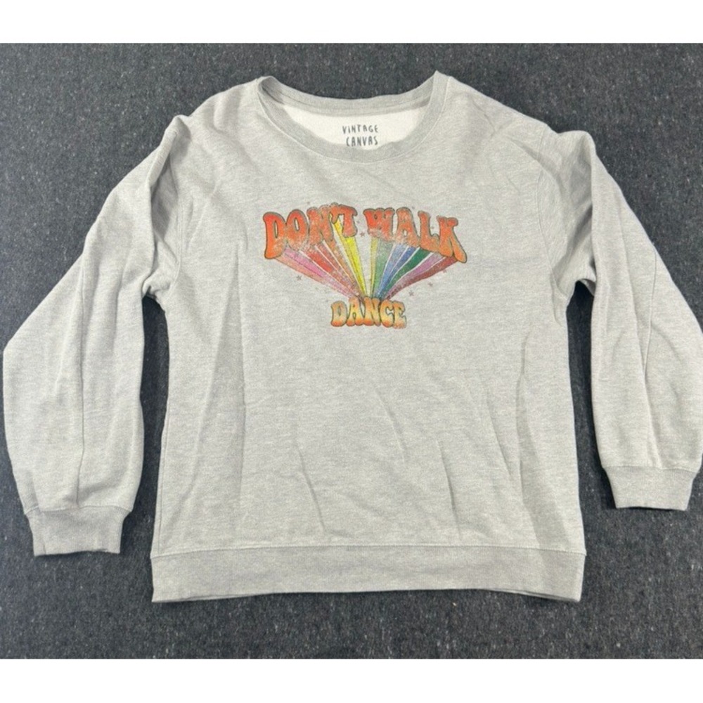 Vintage Canvas Gray Dont Walk DANCE Graphic Sweatshirt WOMENS SIZE MEDIUM